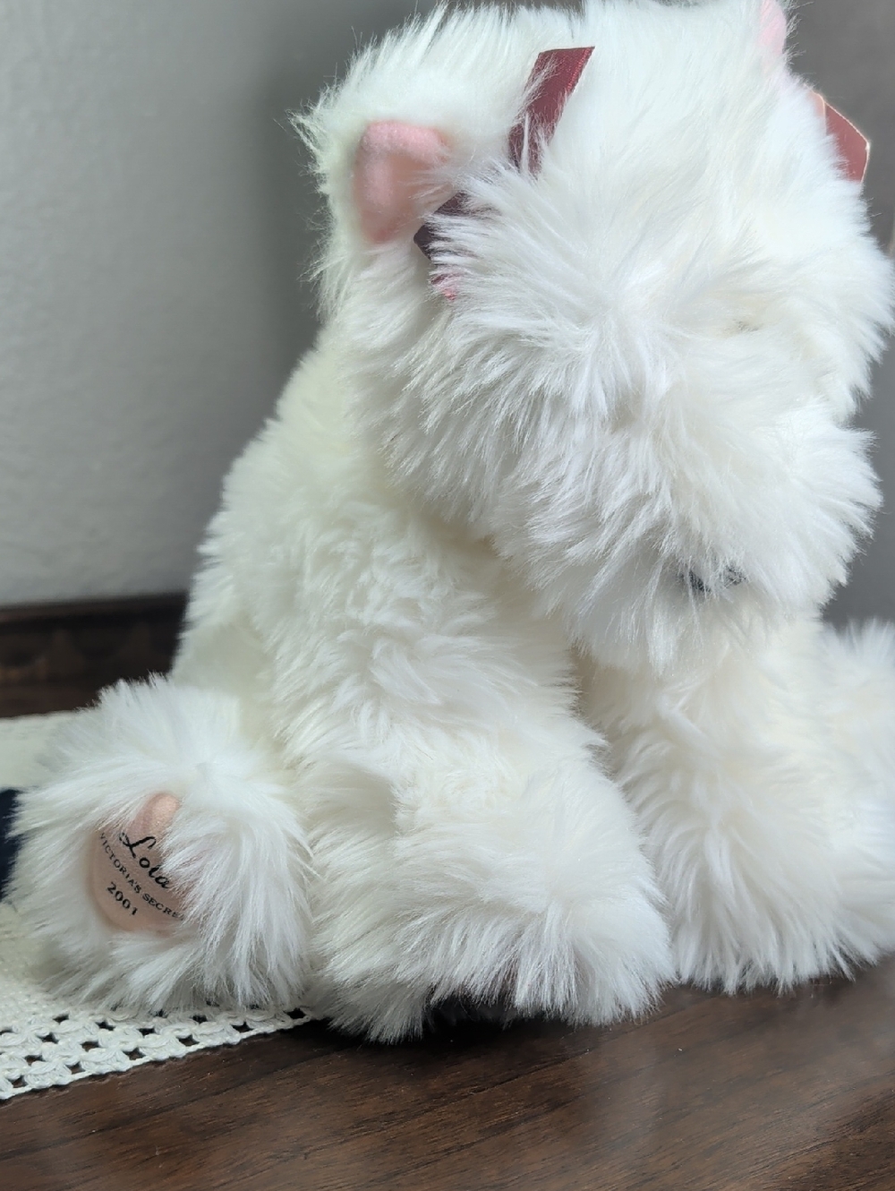 Lola 2001 Victoria's Secret Plush White Fluffy Puppy Dog With Bow By Gund